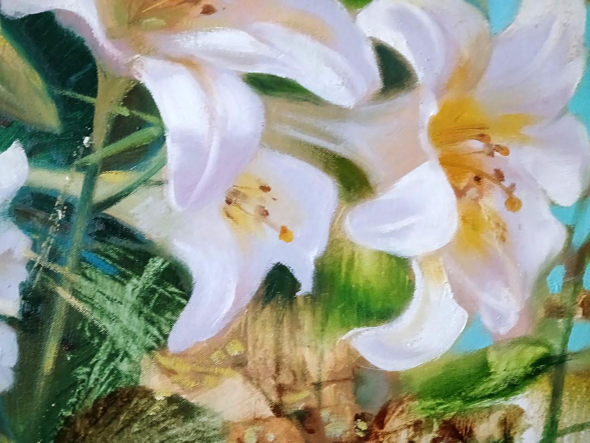 Abstract oil painting of white lilies by Anatoly Tarabanov