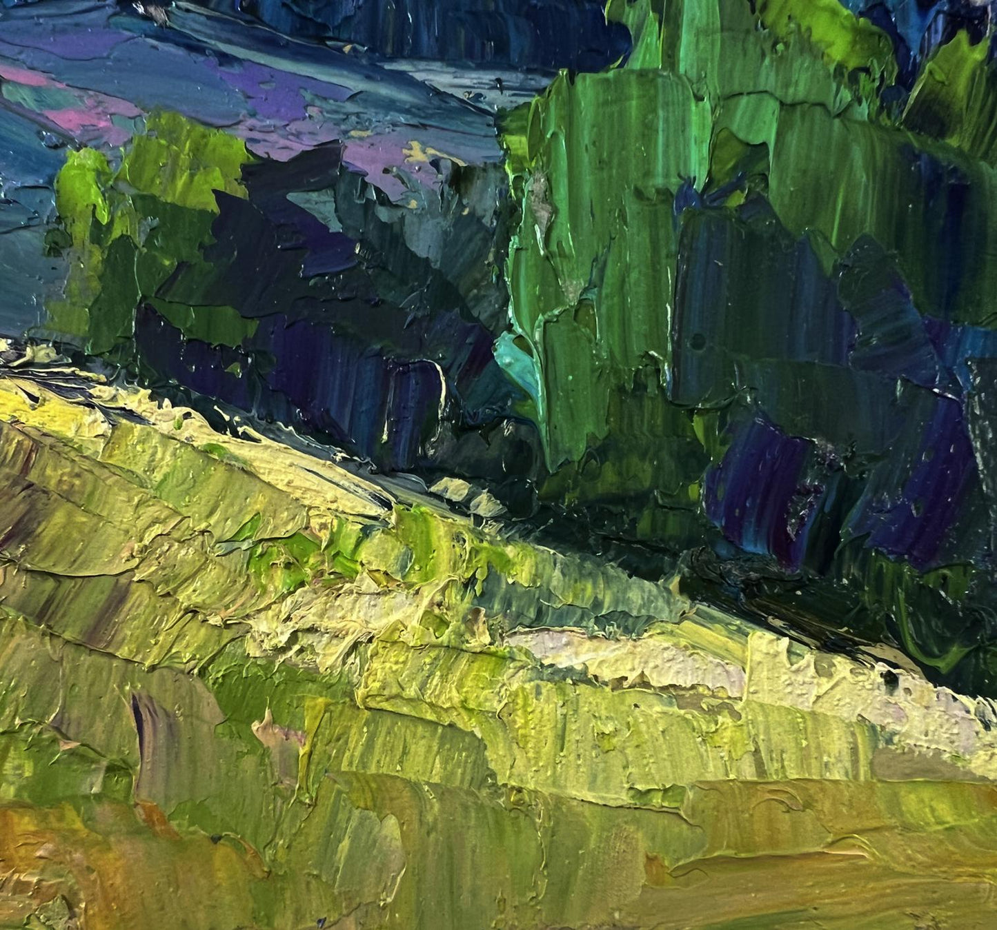 Vibrant impressionist oil painting The river flows along the forest by Boris Serdyuk