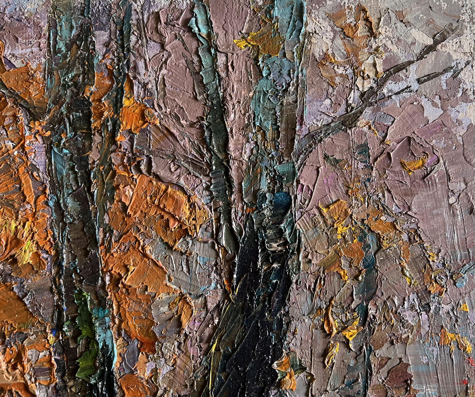 Oil painting Cloudy autumn day by Boris Serdyuk with impasto earthy tones
