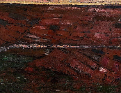 Oil painting Crimson sunset by Serhiy Kovalev, textured reds and browns