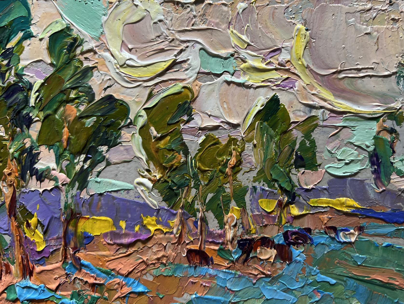 Impasto oil painting In the Autumn Meadows by Oleksiy Ivanyuk with green trees