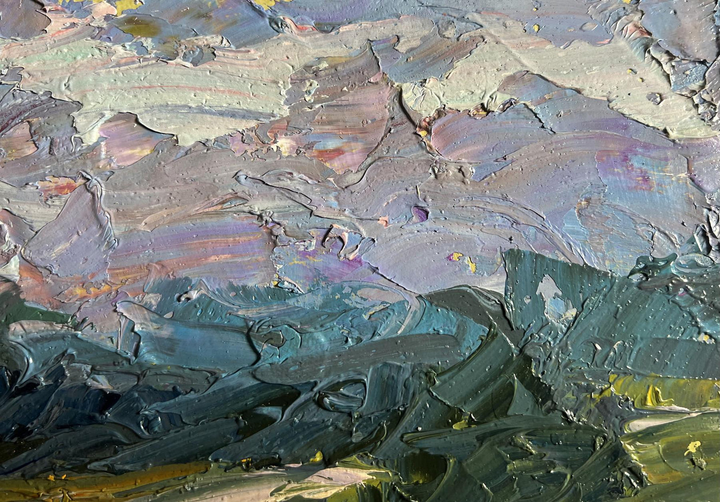 Oil painting Further away from the city by Boris Serdyuk in muted impasto tones