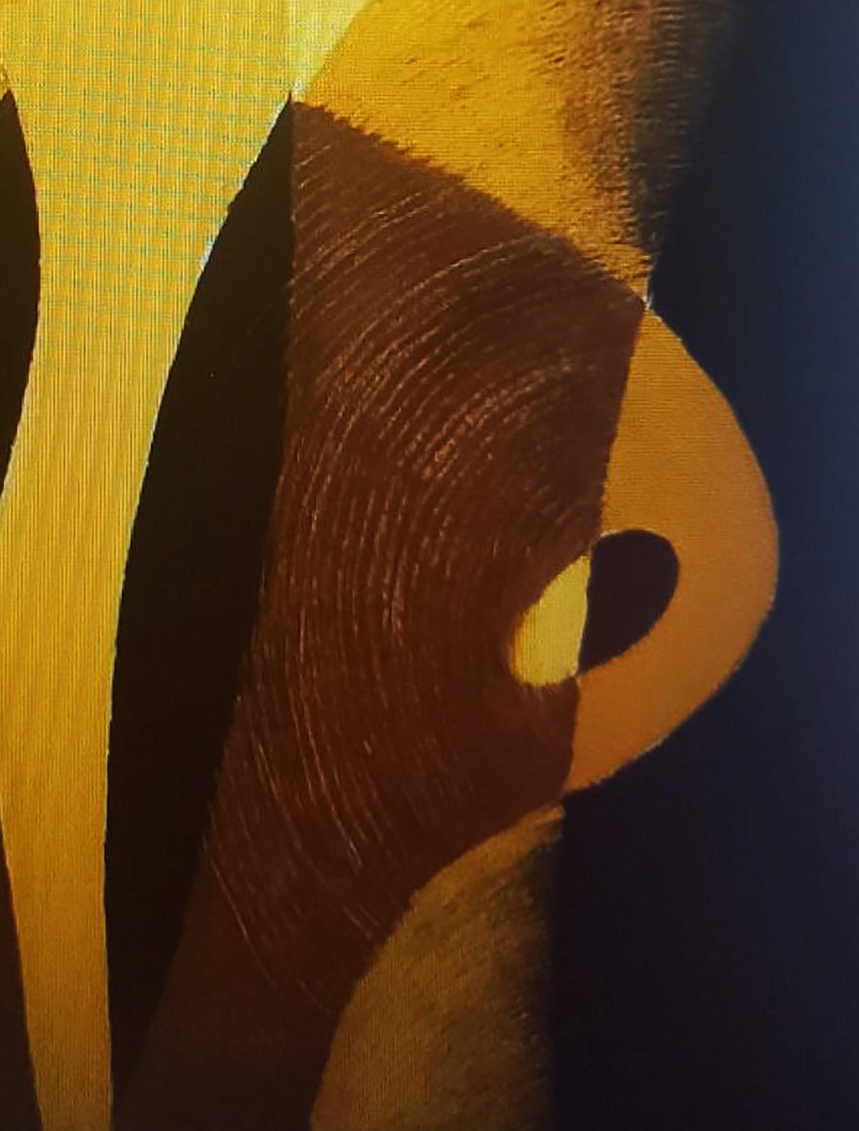 Oil painting Shaping by Alexander Strashevich: golden yellow and brown brushstrokes on dark blue