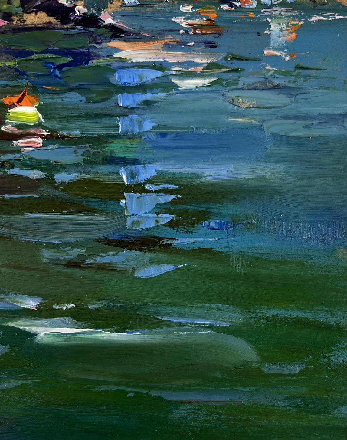Vibrant oil painting of City river in summer by Yuriy Suprunchuk