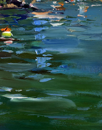 Vibrant oil painting of City river in summer by Yuriy Suprunchuk