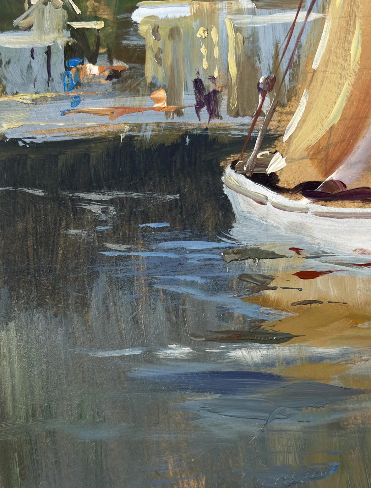Impressionist oil painting of silent city sailboat by Yuriy Suprunchuk