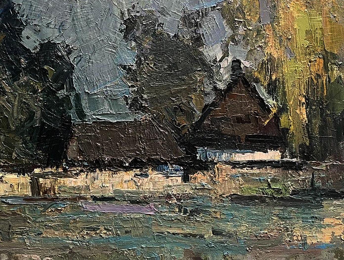 Oil painting of rustic house in forest by Volodymyr Pashchenko