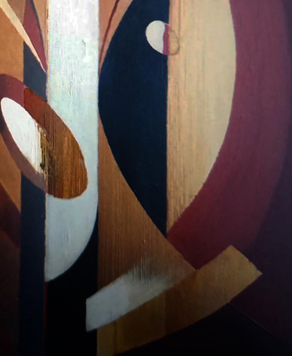 Oil painting Angel by Alexander Strashevich, abstract geometric navy maroon beige