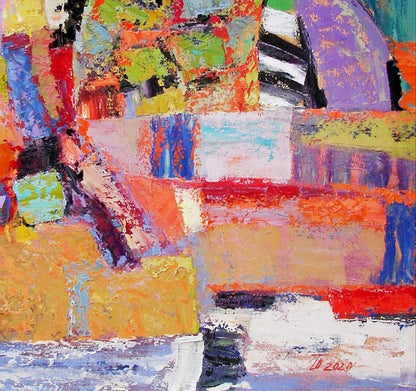 Vibrant oil painting Hot August by Tatyana Shulyak in reds blues purples yellows