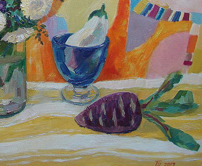 Oil painting Sunny still life by Tatyana Shulyak: purple beet on yellow surface