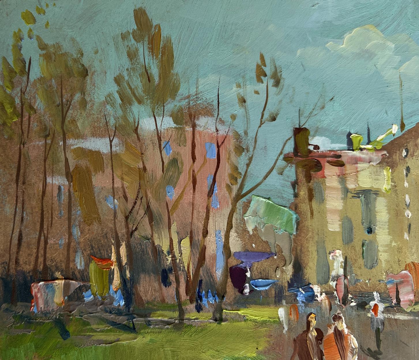 Oil painting Golden autumn in the park by Yuriy Suprunchuk, vibrant impressionist scene