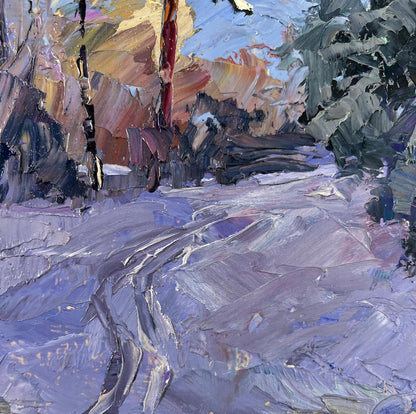 Textured impressionistic oil painting Among the winter trees by Boris Serdyuk