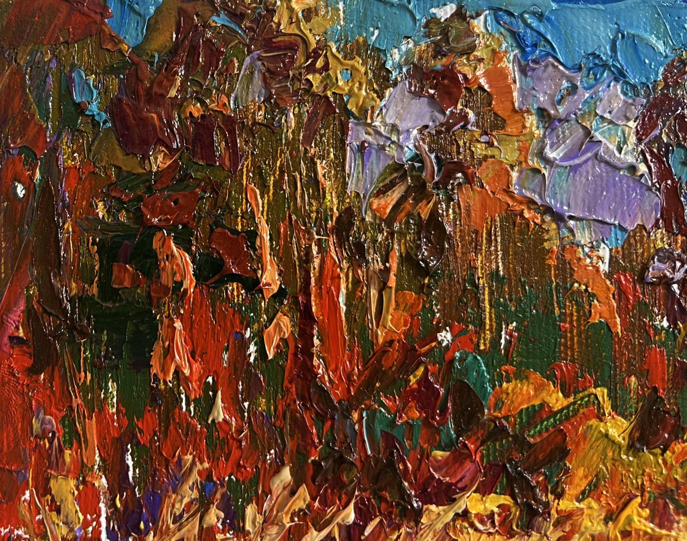 Vibrant Oleksiy Ivanyuk oil painting of lake on outskirts with bold textured strokes