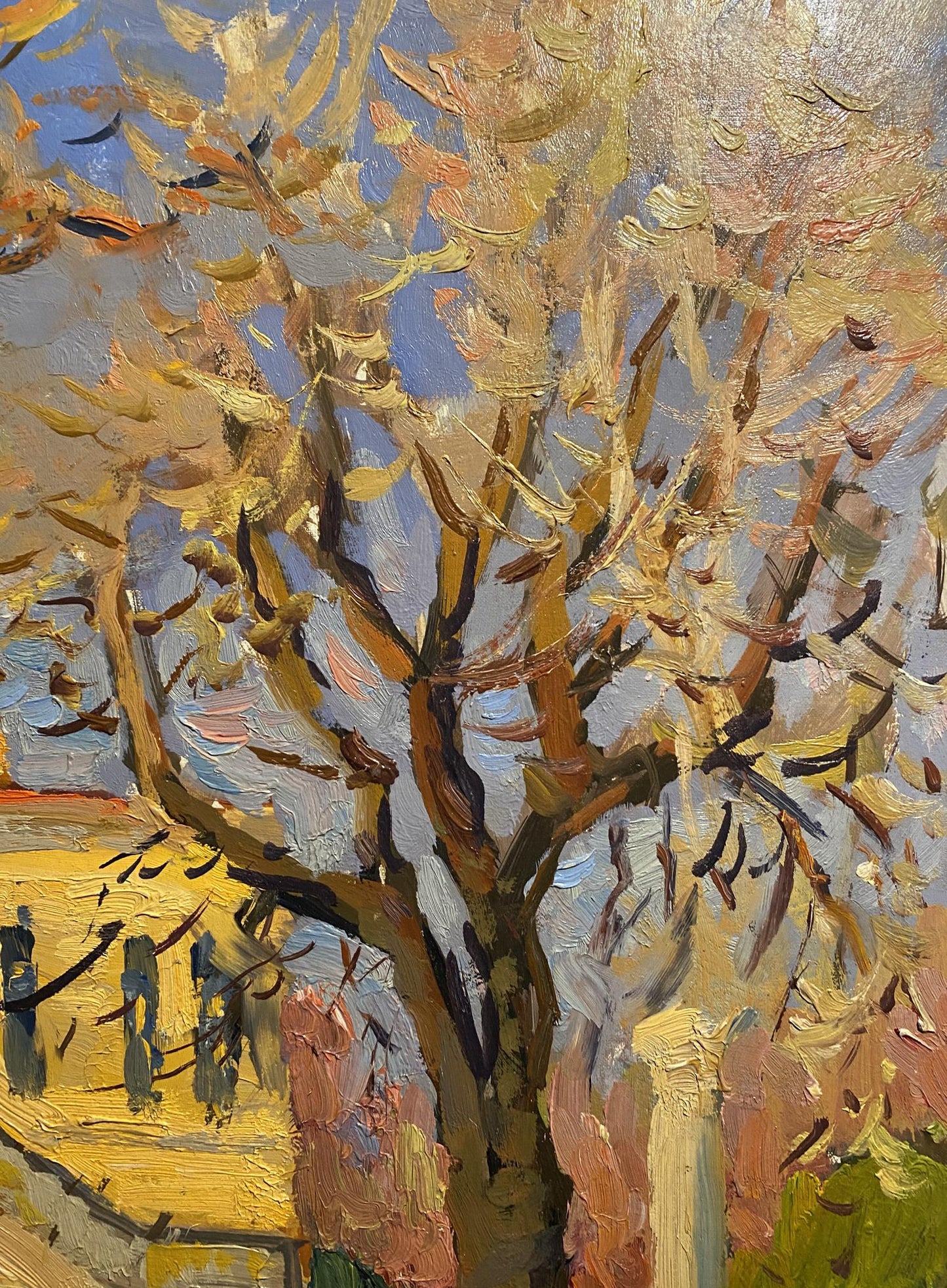 Textured oil painting of golden ochre tree by Mikhail Kobylenkov, Kherson Museum