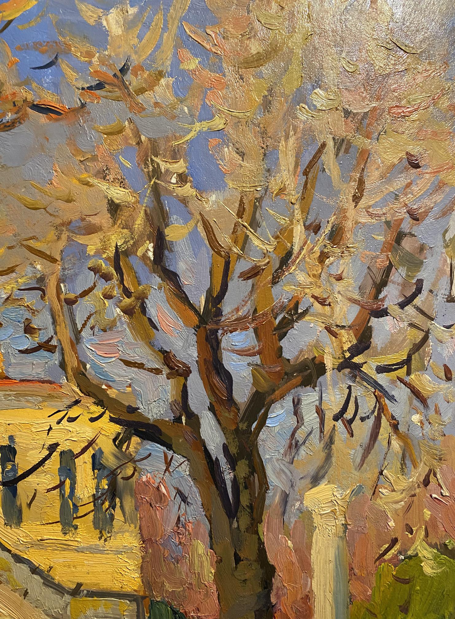 Textured oil painting of golden ochre tree by Mikhail Kobylenkov, Kherson Museum