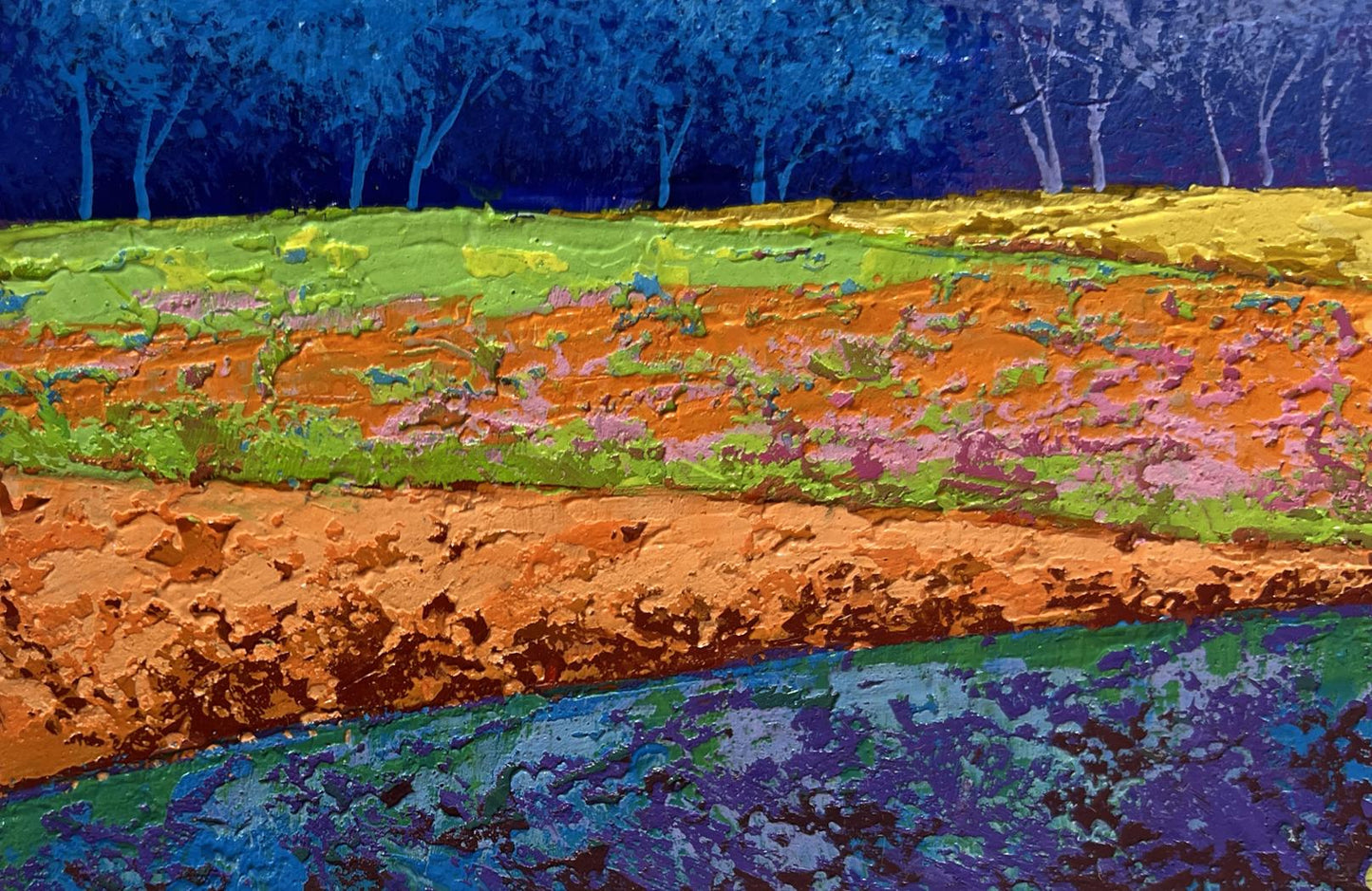 Oil painting Warm wind over the meadows V. Zadorozhnya vibrant abstract landscape