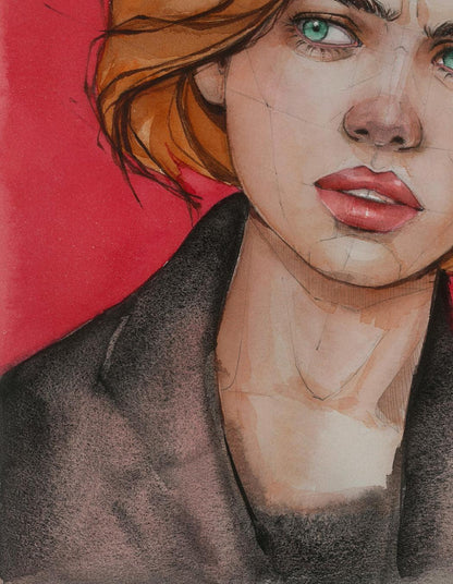 Watercolor portrait Mistrust by Victoria Kagalovska, woman with green eyes