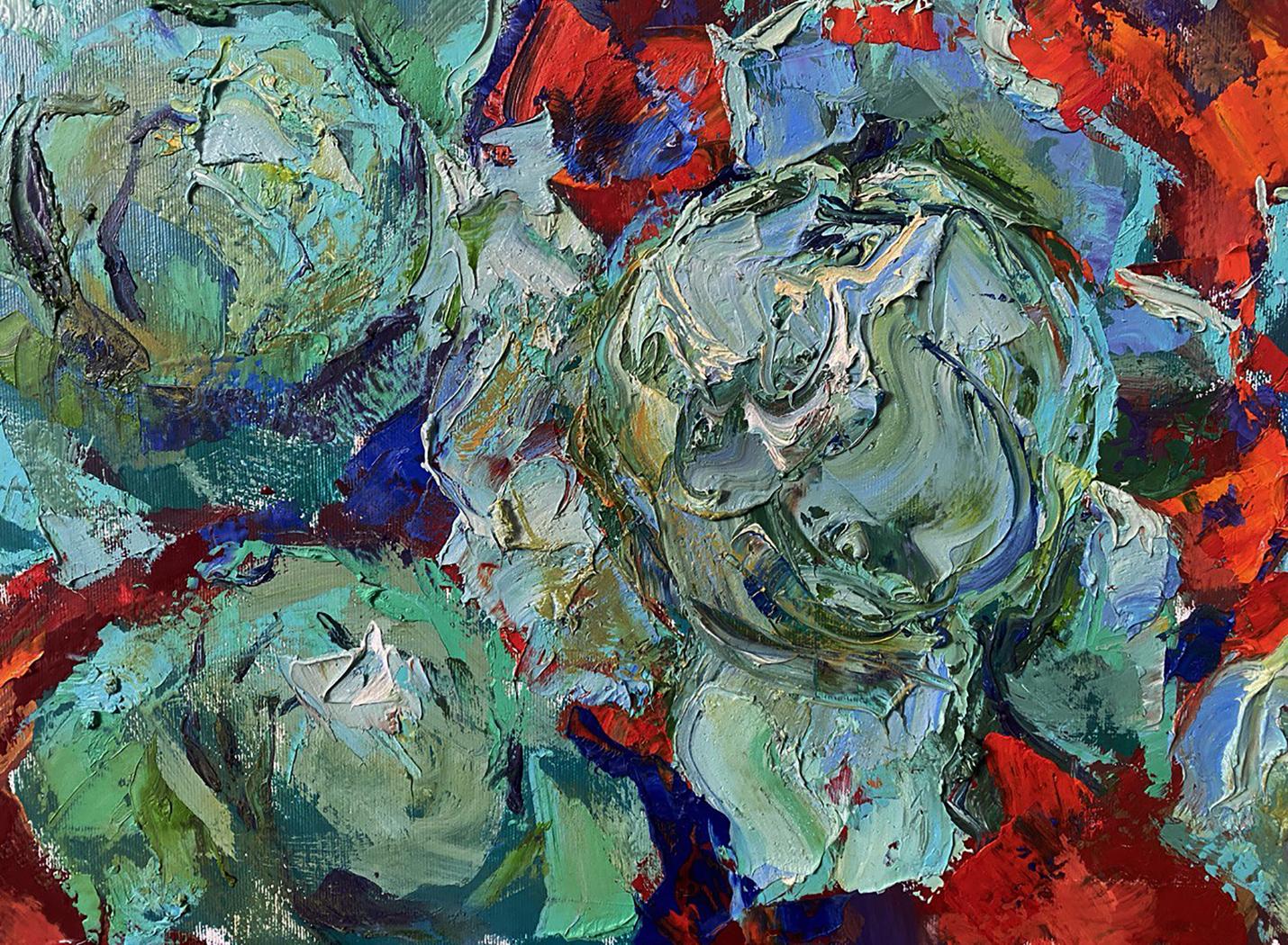Oil painting Soft evening light by Oleksiy Ivanyuk, textured green blue red impasto
