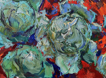 Oil painting Soft evening light by Oleksiy Ivanyuk, textured green blue red impasto