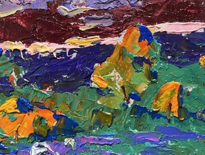 Vibrant impressionist oil painting Crimson evening in the field by Oleksiy Ivanyuk