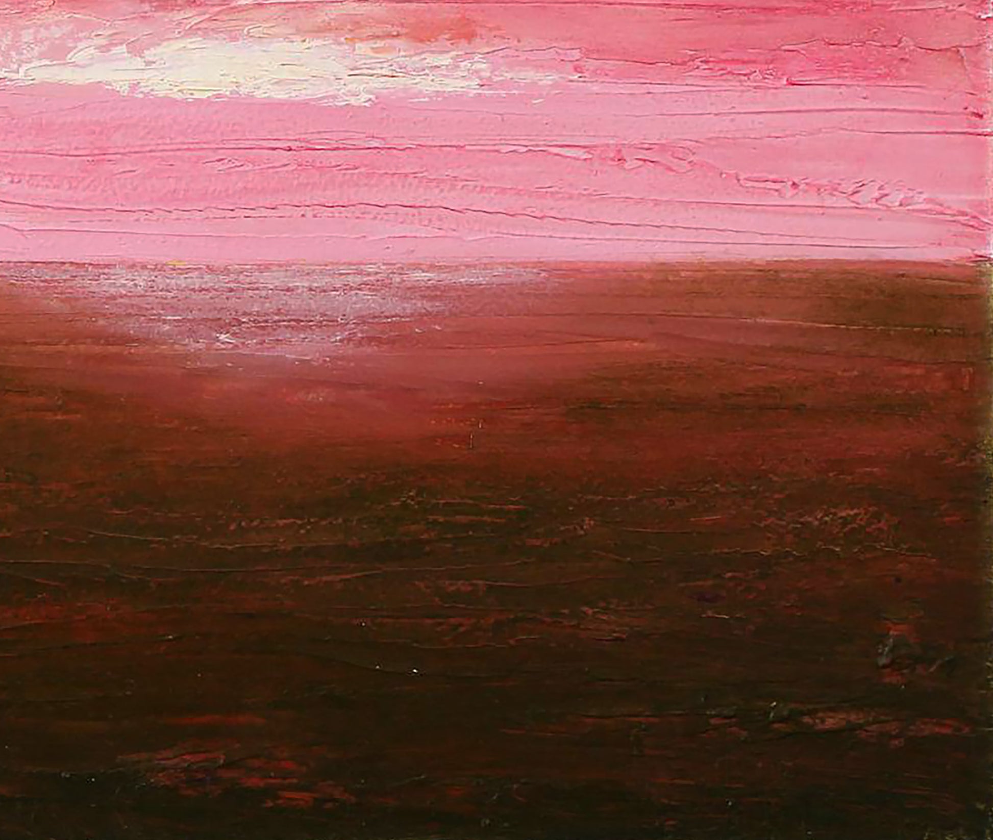 Oil painting Sunrise by Andriy Klishyn with pink red horizontal brushstrokes