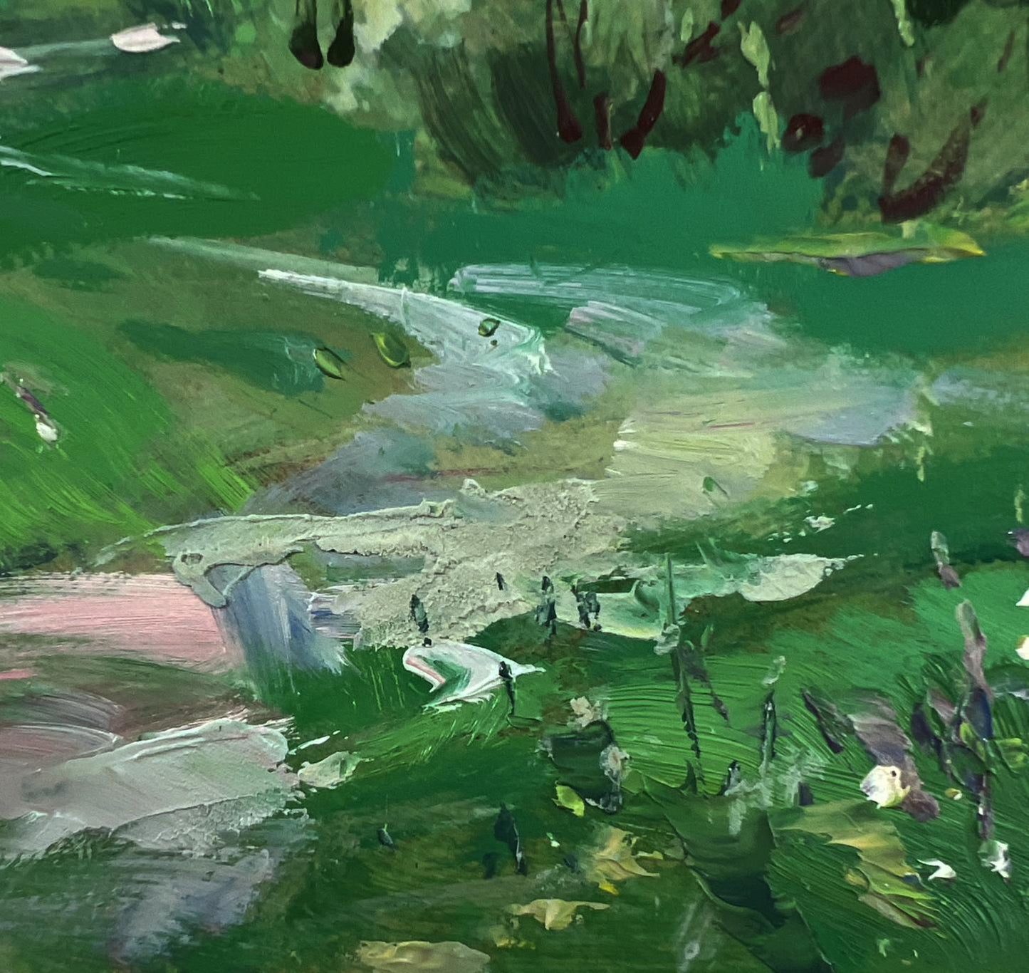 Oil painting The path leading to the village by Yuriy Suprunchuk with bold green strokes