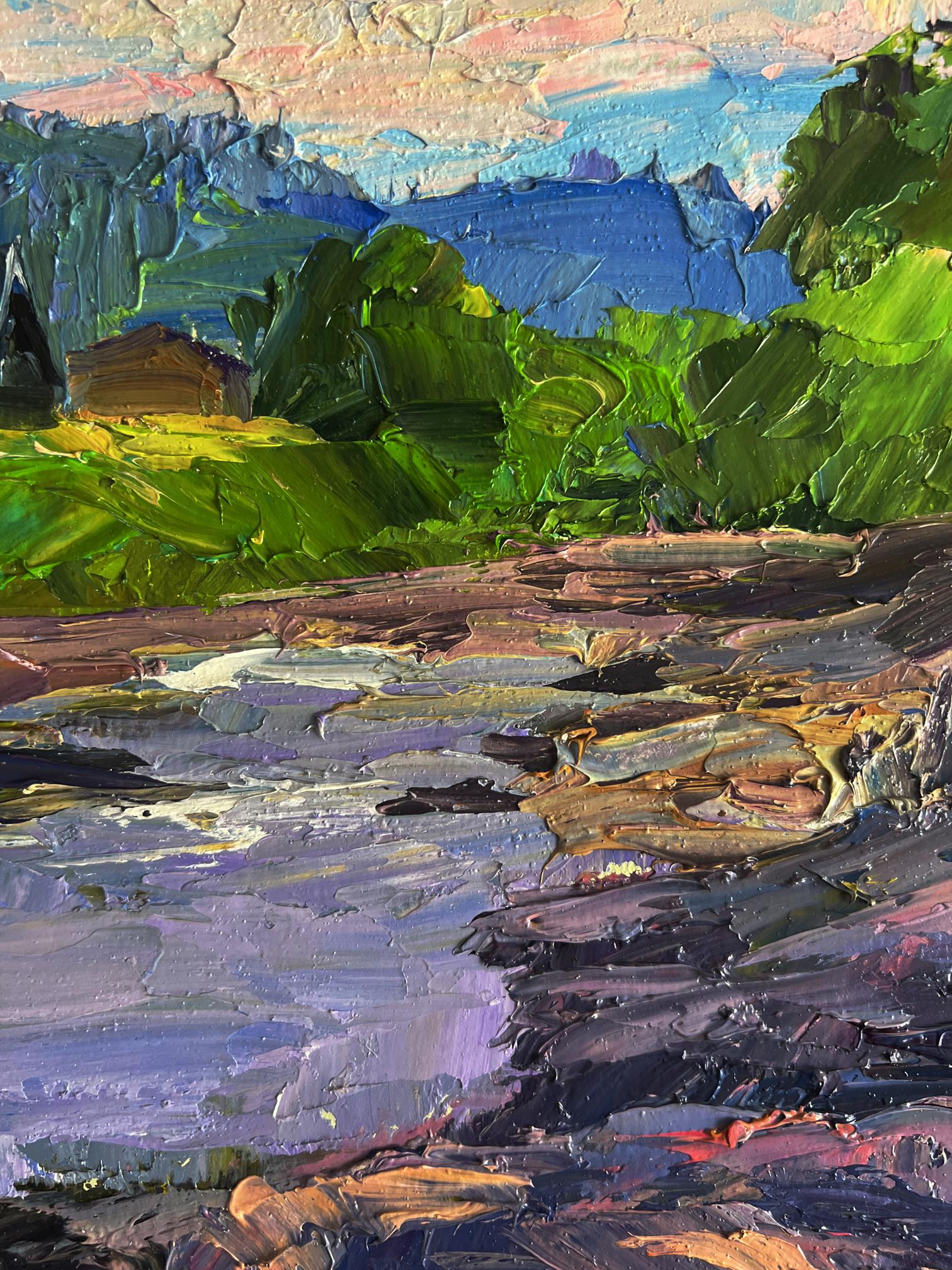 Impressionistic oil painting Near a mountain stream by Boris Serdyuk