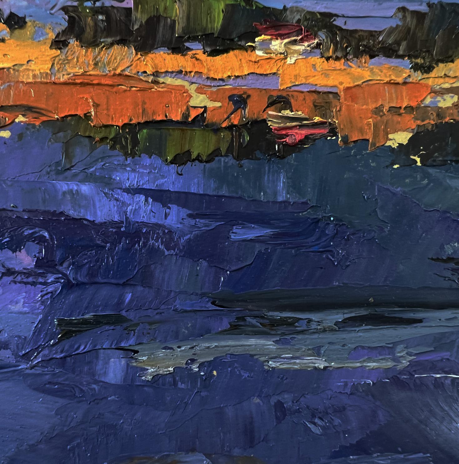Vibrant oil painting of a river near a field by Boris Serdyuk