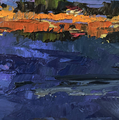 Vibrant oil painting of a river near a field by Boris Serdyuk