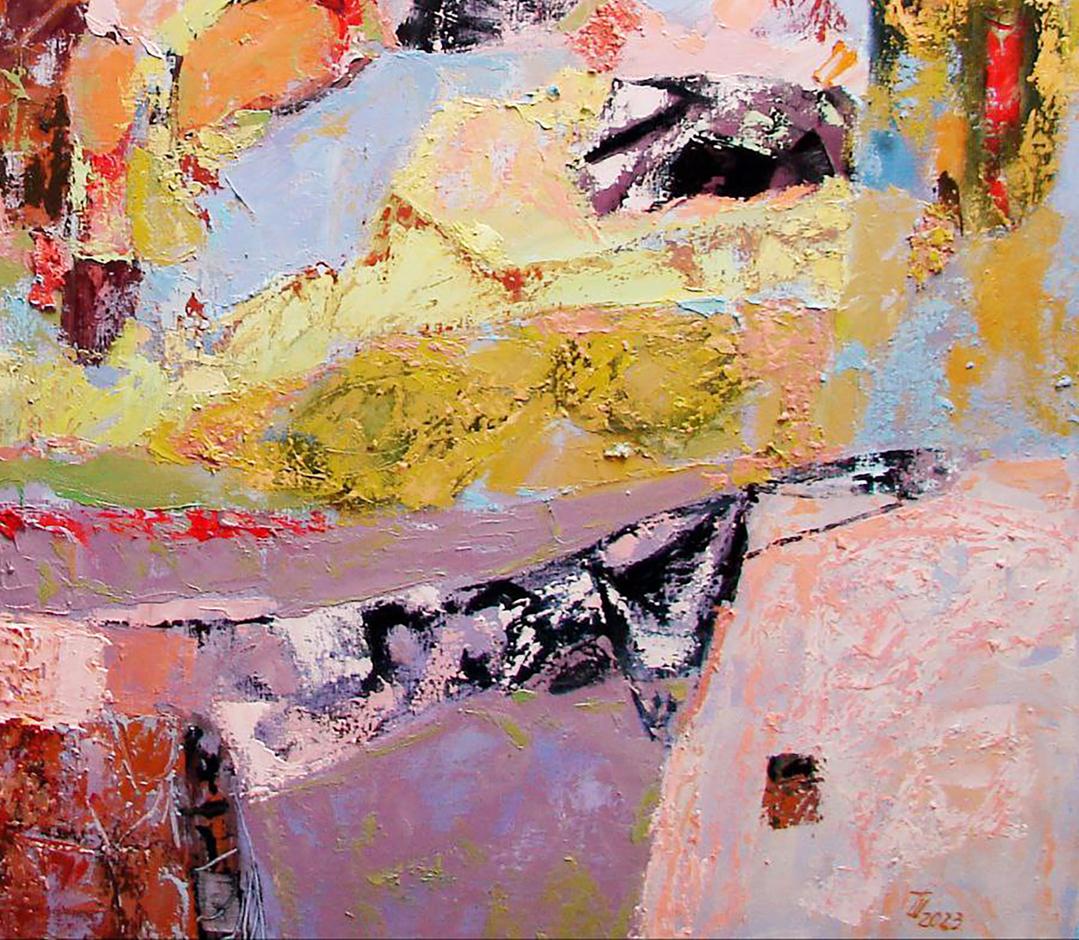 Vibrant Peach Blossom oil painting by Tatyana Shulyak with impasto strokes