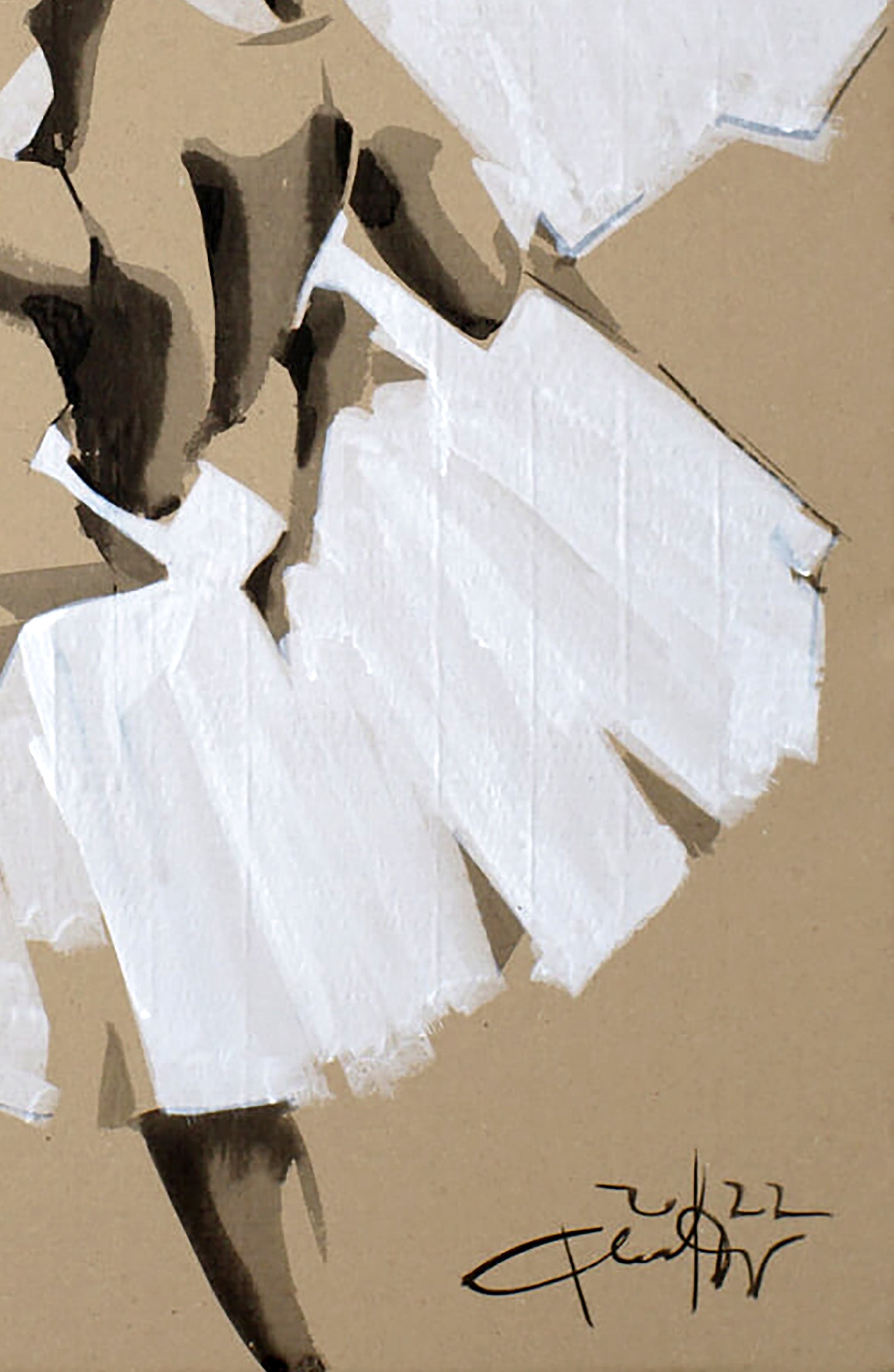 Acrylic painting After party by Dima Filatov, abstract figure in white brown tones