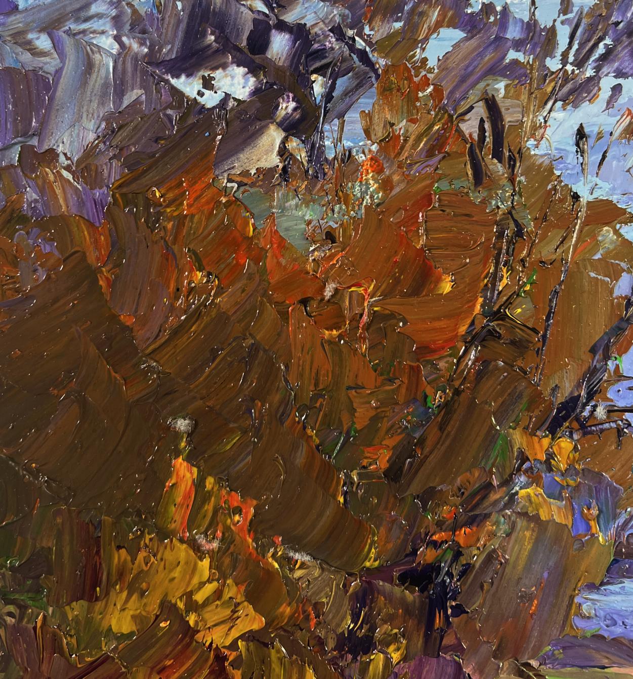 Oil painting Silent drift on river waves by Boris Serdyuk, autumnal tones