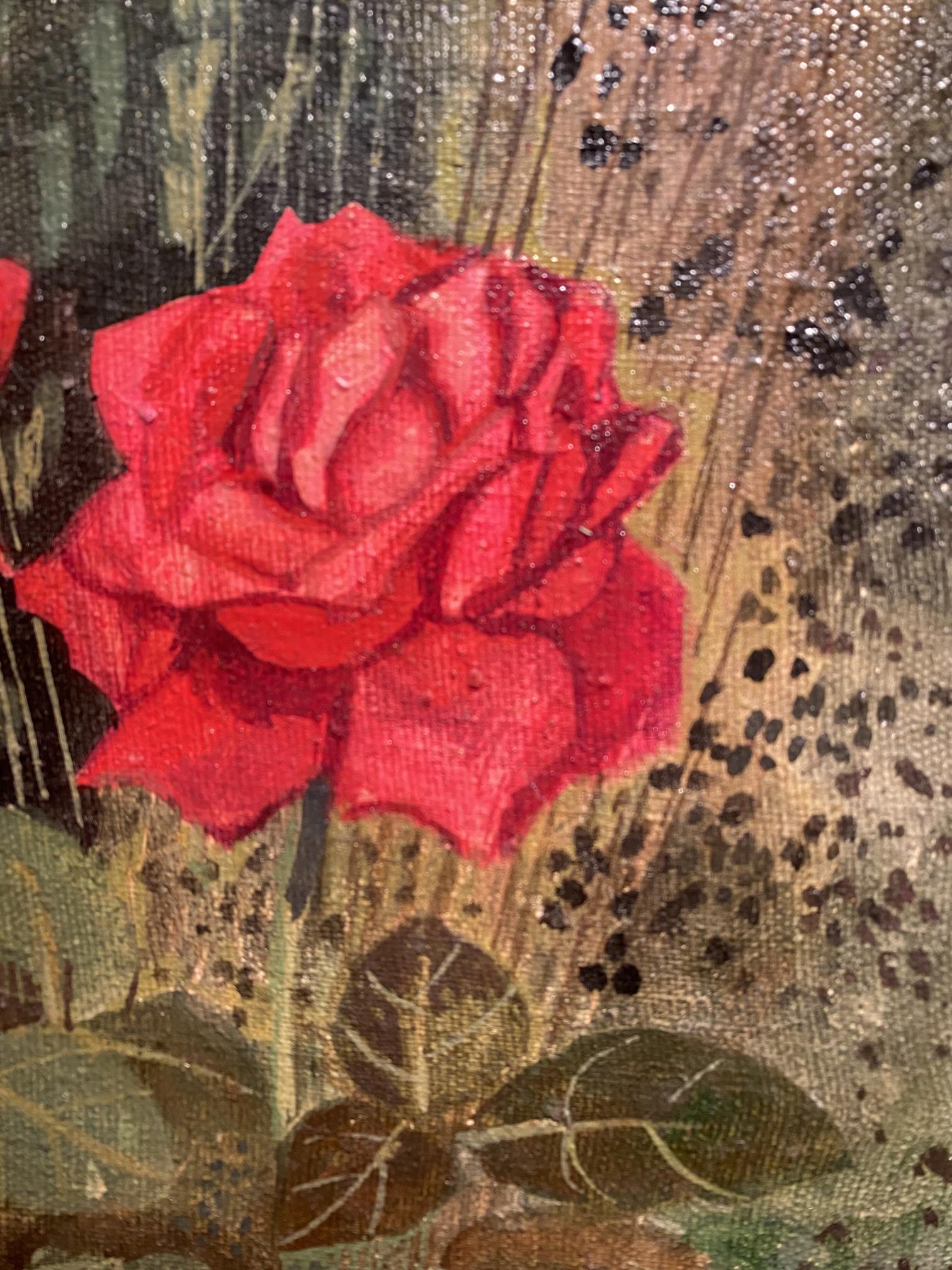 Oil painting of vibrant red rose by Maya Zaretskaya in Mermaid with roses