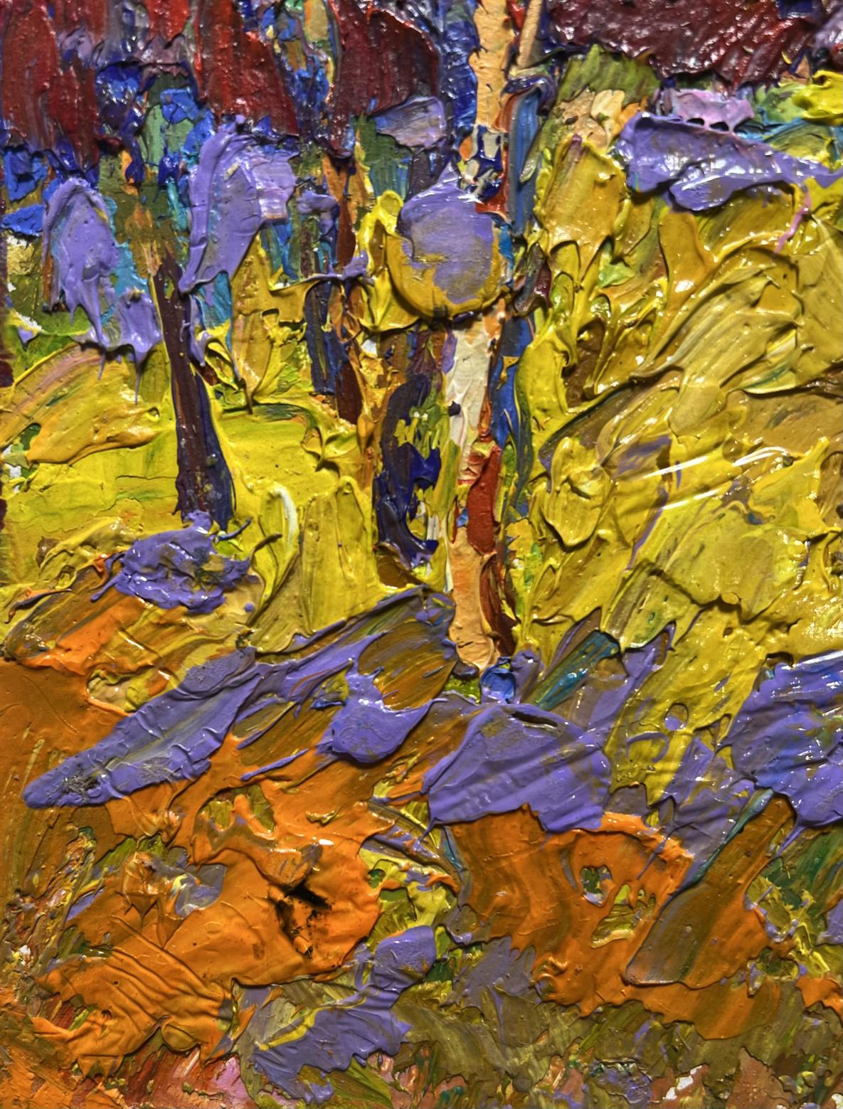 Vibrant impressionist oil painting of cow in field by Oleksiy Ivanyuk