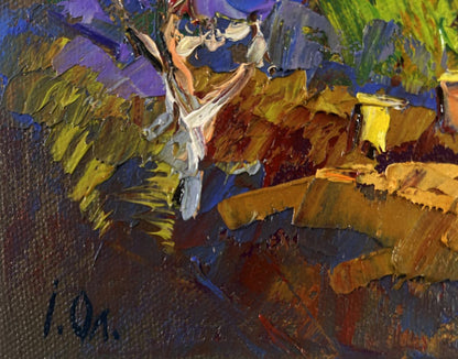 Vibrant impressionist oil painting Evening ray over spring fields by Oleksiy Ivanyuk
