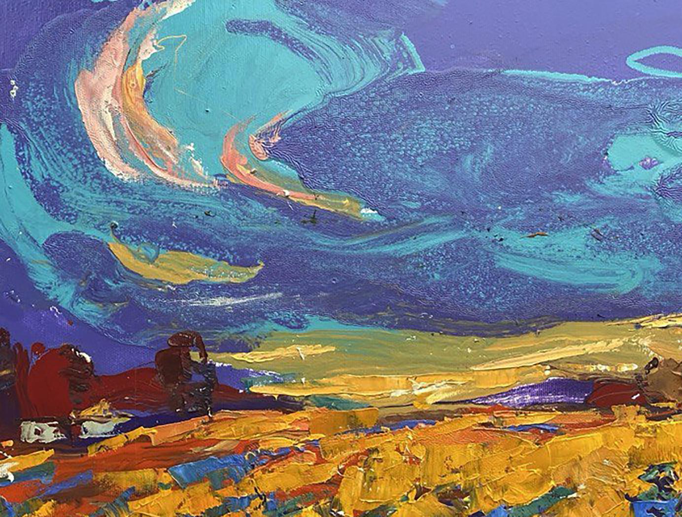 Vibrant Distance Beckons oil painting by Oleksiy Ivanyuk in teal gold blue
