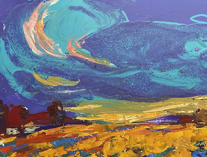 Vibrant Distance Beckons oil painting by Oleksiy Ivanyuk in teal gold blue