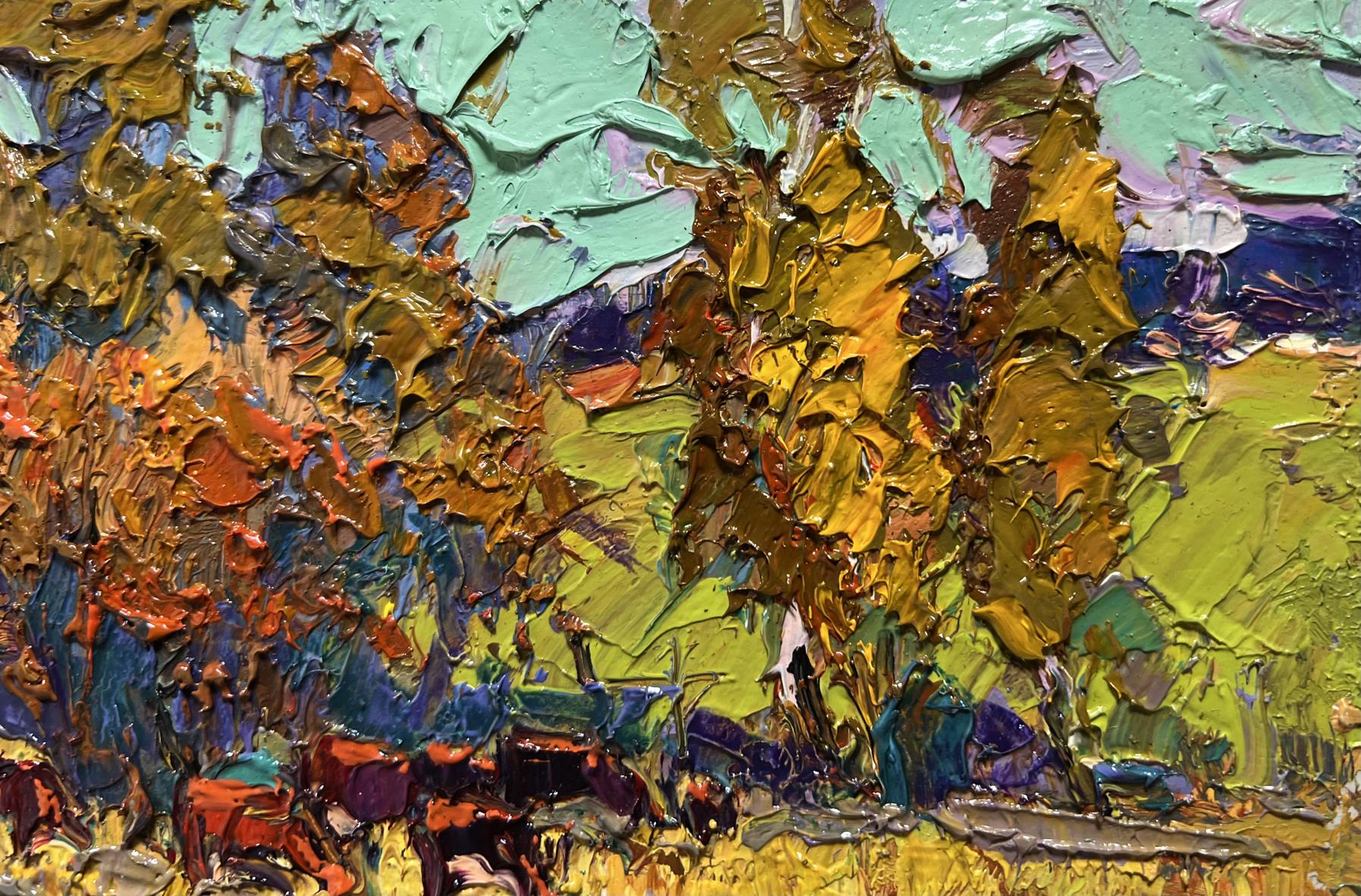 Oil painting The queue for the pasture by Oksana Ivanyuk in autumn hues