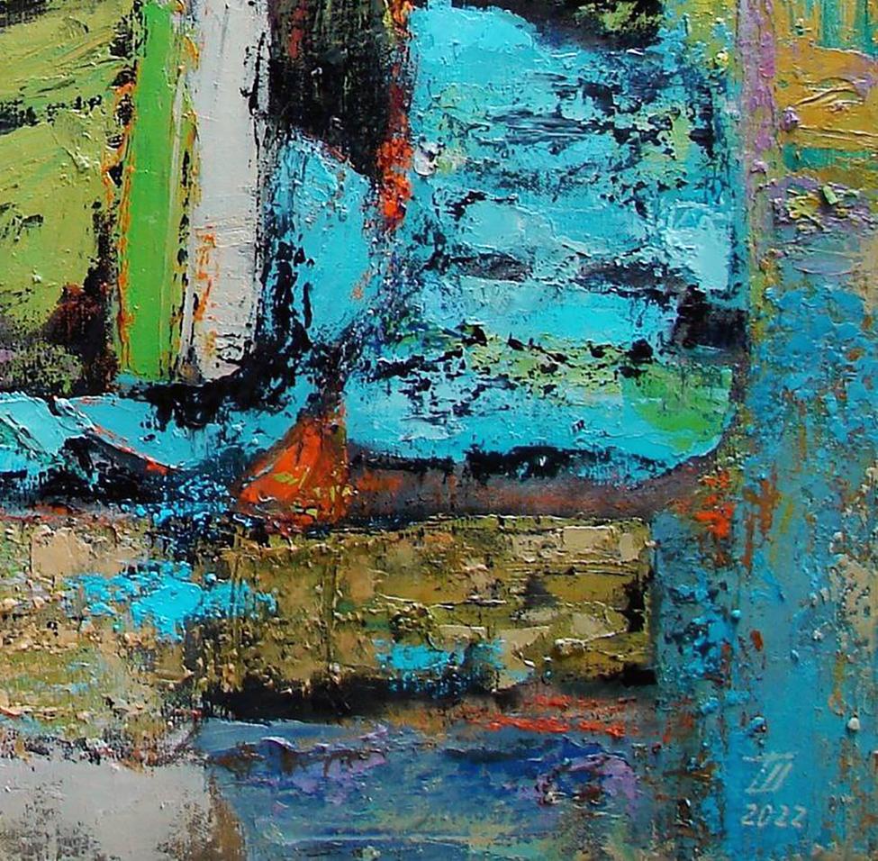 Vibrant Green Summer oil painting by Tatyana Shulyak in bold blues