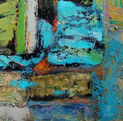 Vibrant Green Summer oil painting by Tatyana Shulyak in bold blues