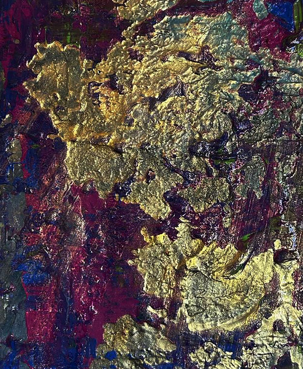 Golden Lilac acrylic painting by Olga Melezhik with gold leaf impasto