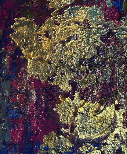 Golden Lilac acrylic painting by Olga Melezhik with gold leaf impasto