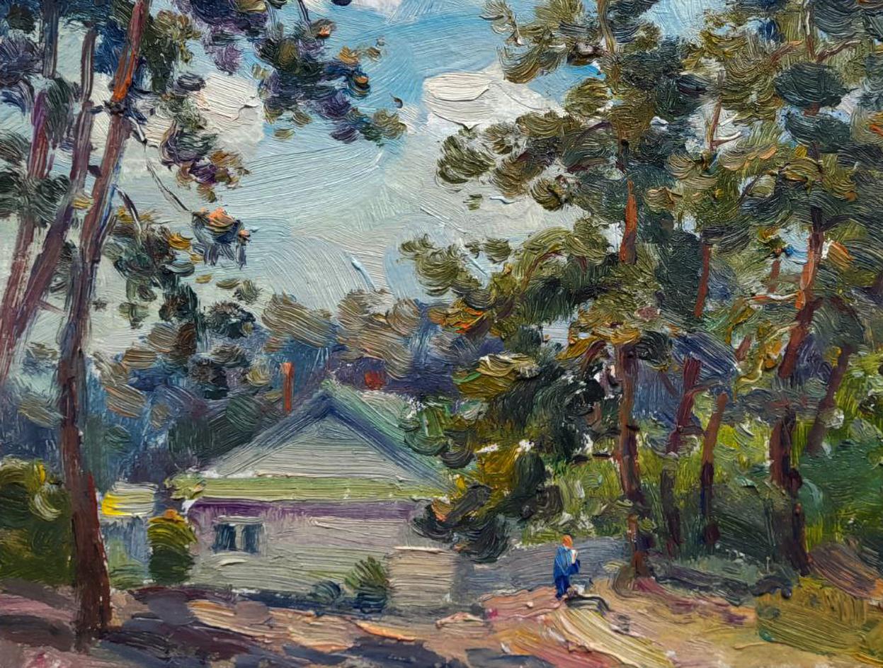 Oil painting of rustic house in forest by Ivan Kovalenko