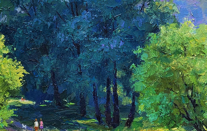 Vibrant impressionist oil painting Road to the River by Boris Serdyuk, forest scene