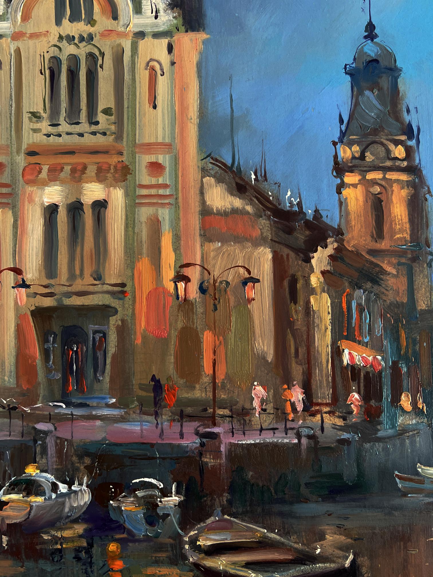 Vibrant impressionist oil painting by Yuriy Suprunchuk: city with river canal