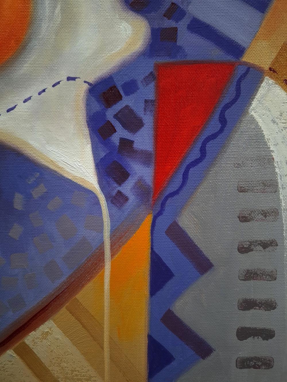 Oil painting Quick breakfast by Sergiy Voichenko with bold geometric shapes
