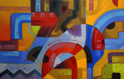 Vibrant Oil painting In a Parade by Sergiy Voichenko with bold geometric shapes