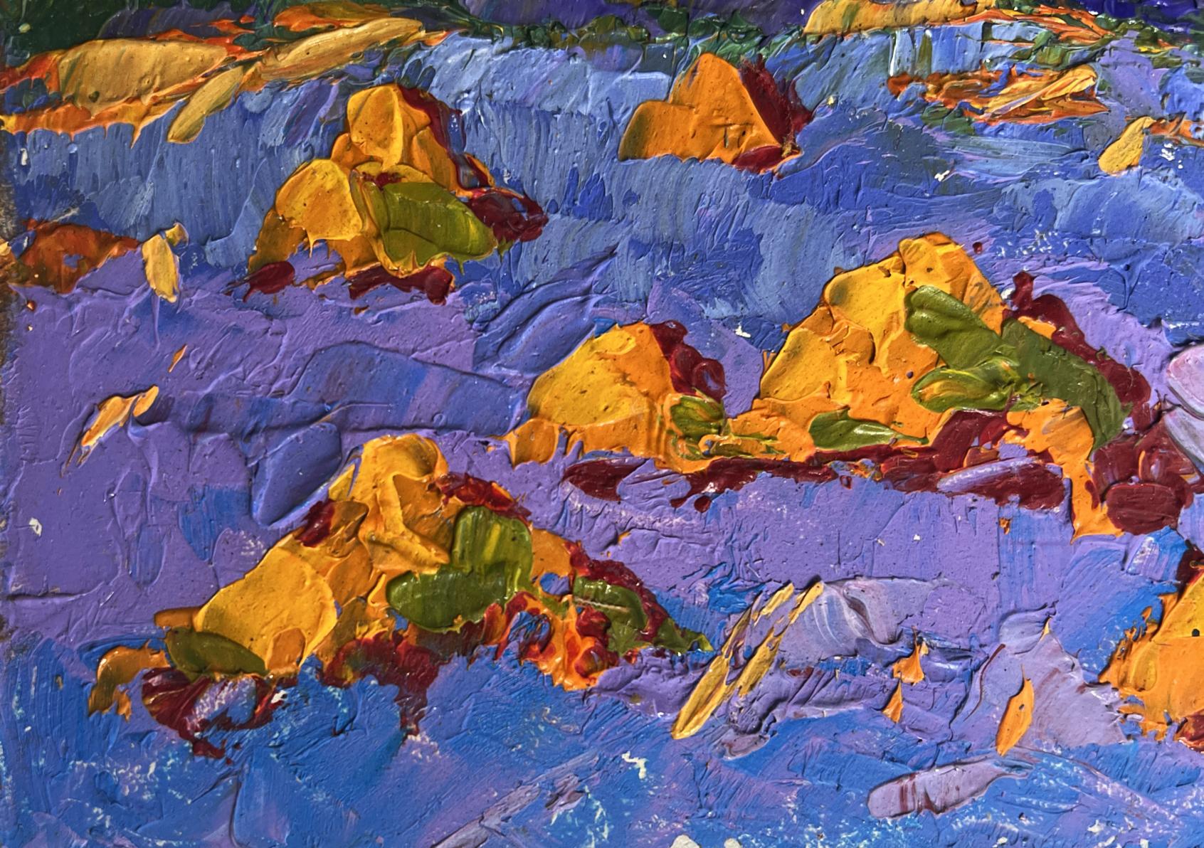 Oil painting Warm crimson evening by Oleksiy Ivanyuk vibrant abstract textured colors