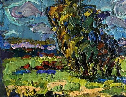 Vibrant impressionist oil painting Sunny day by the river by Oksana Ivanyuk