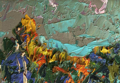 Vibrant impasto oil painting Haystacks in the field by Oleksiy Ivanyuk